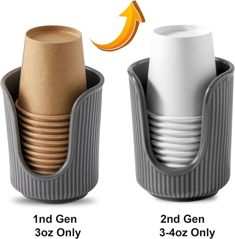 Dobbyby Ceramic Bathroom Cup Dispenser with Stylish Vertical Stripes - Disposable Mouthwash Cup Holder Holds 3-4oz Paper Cups for Rinsing Cups on Bathroom Vanity Countertops (Grey-Grey-2 Pack) - Image 5